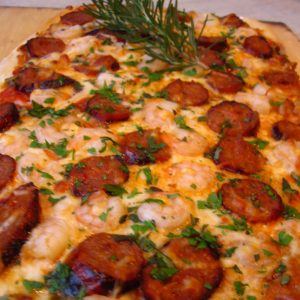 Cajun Sausage and Shrimp Pizza