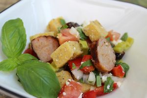 Grilled Italian Chicken Sausage Polenta Panzanella Salad