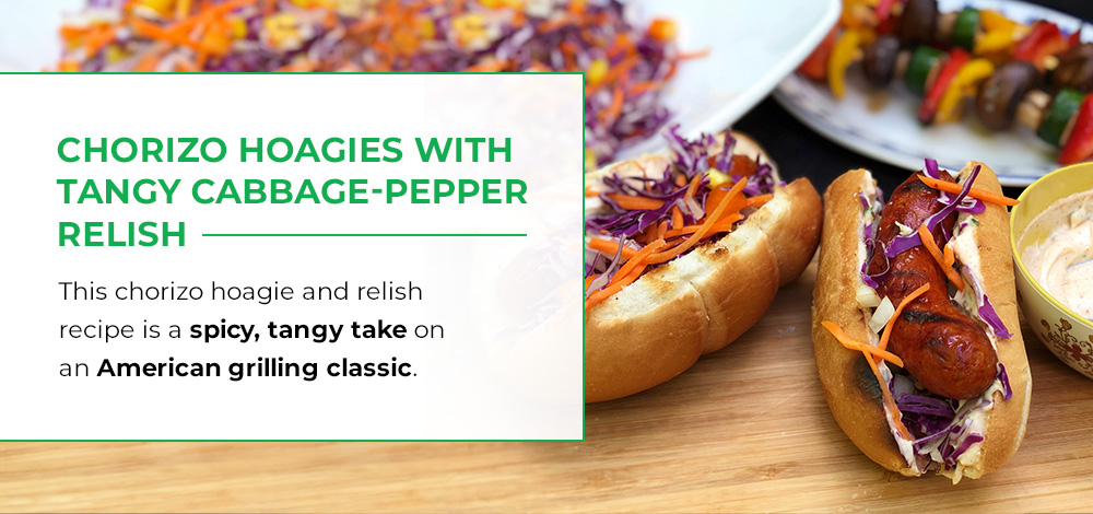 Chorizo hoagies with tangy cabbage-pepper relish